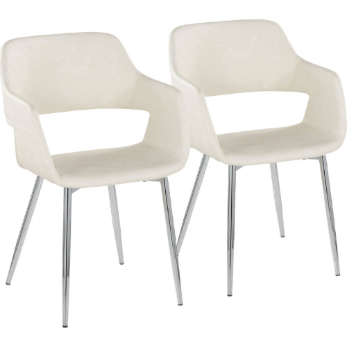 Margarite Dining Accent Chair in Chrome & Cream Leatherette (Set of 2)